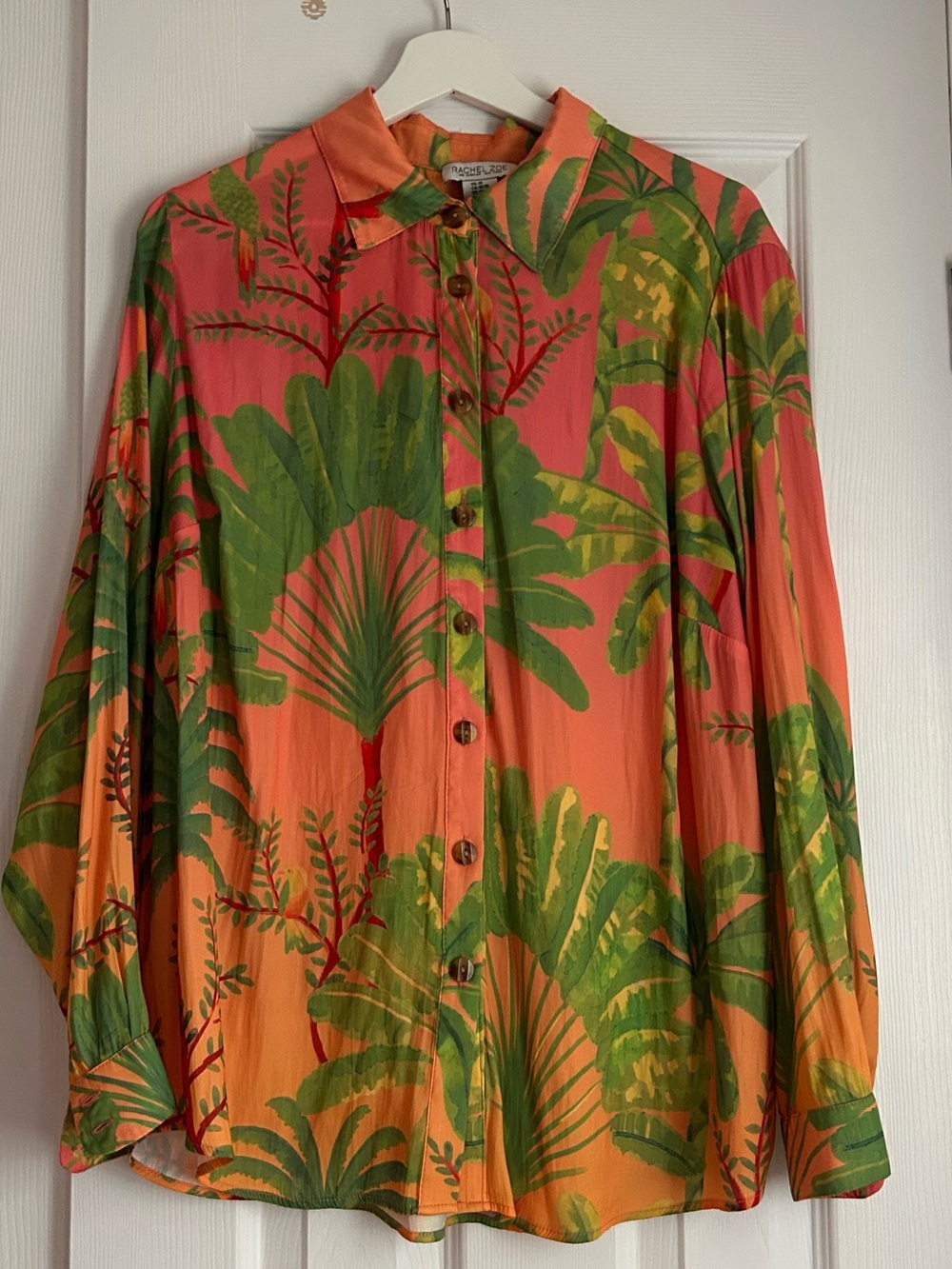 Rachel Zoe Tropical-Print Lightweight Shirt in Orange & Green
